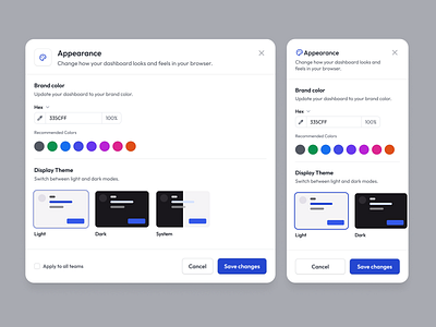 Customizable Appearance Settings color picker customization dark mode dashboard interface design product design responsive design themes ui design ux design widget