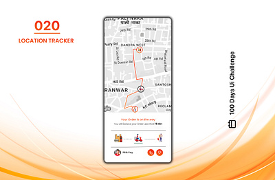 DAY-020 LOCATION TRACKER 100 days ui 100days 100daysofui app design appdesign daily ui challenge location tracker location tracking mobile app order tracker order tracking tracker ui user interface