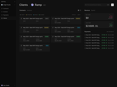 Opal — Client breadcrumb breadcrumbs cards clean clean dashboard clean ui contracts dark dark mode dark theme dashboard finance invoice sass sass dashboard status tabs tags ui