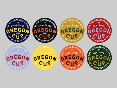 Oregon Cup Pickleball Logo System badge blue brand branding colorful crest cup gold green identity logo orange oregon patch pickleball red sticker system type typography