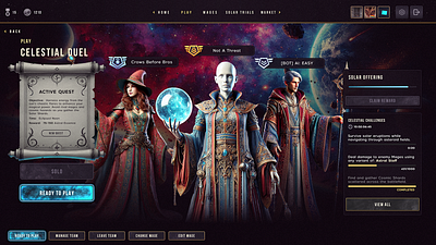 Cosmic Duel UI Design concept art cosmic battle game menu game mockup graphic design gui interface design ui ux