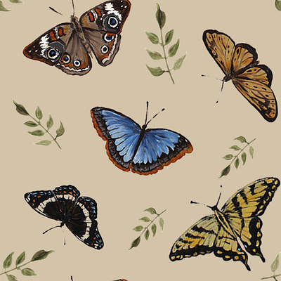 Hand-drawn meadow butterflies repeat pattern - Stacie Dale apparel design botanical illustration bugs butterflies butterfly butterfly illustration design editorial illustration environmental illustration fabric design illustration insect nature illustration product art science illustration tossed repeat pattern