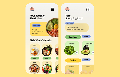 Custom Meal Plan & Shopping List Mobile App Design app food meal mobile planner shopping list ui ux web design