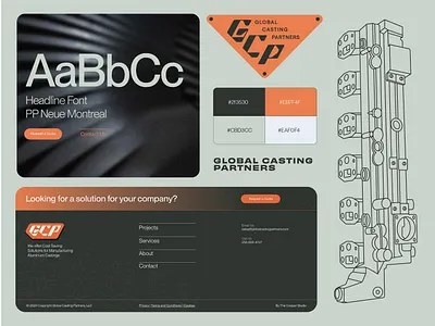 Global Casting Partners - Branding aluminum americana blue collar brand branding car design development graphic design green illustration industrial logo orange tech triangle truck web