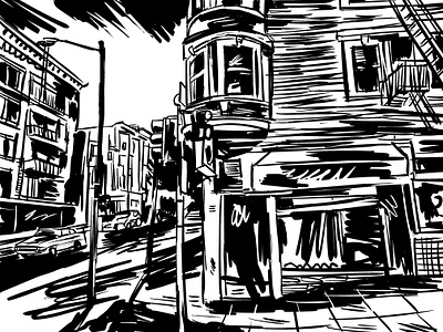 San Francisco Sketch black and white city drawing san francisco sketch street corner urban