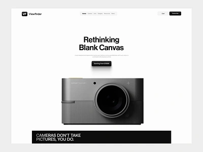 Camera VF Landing page design c4d camera camera lens camera website clean ecommerce website entertainment website hero section landing page landing page design minimal minimal website photography product landing page product page sophisticated video videography website website design