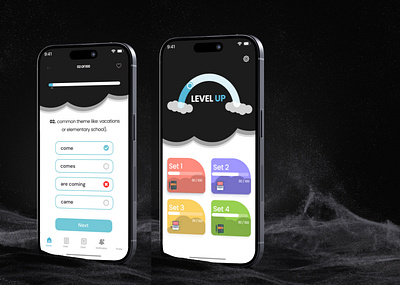 QUZ SET & LEVEL UP MOBILE APP SCREEN level up screen mobile app design ui ux