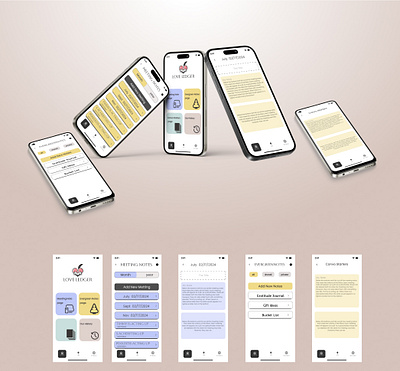 LOVE LEDGER MOBILE APP cherishedconnections couplegoalsapp graphic design heartfeltdata loveinnumbers lovejourney loveledger memoriesmatter relationshiptracker romanticrecords togetherintime ui