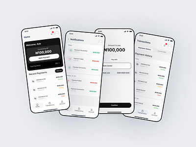 Finance Mobile App - Billing Payments & Transaction Management 2024 app black dashboard design figma finance fintech graphic design home homepage management mobile mobileapp new transaction trending ui ux white