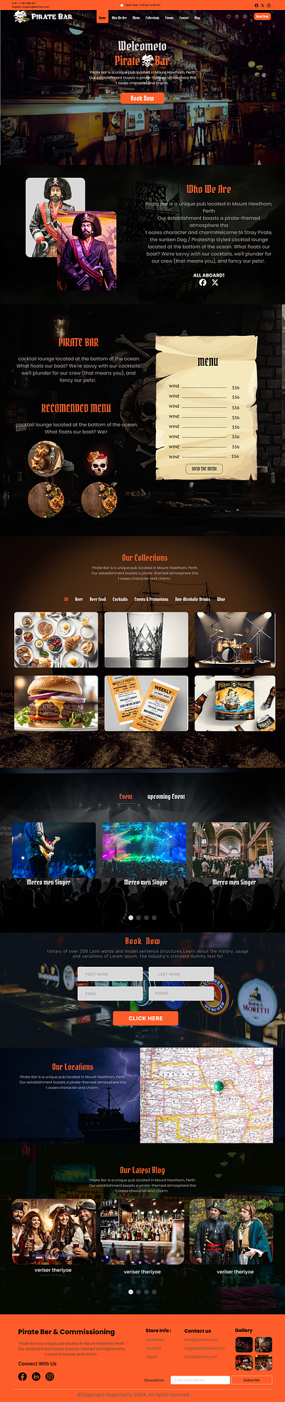 PIEATE BAR LANDING PAGE DESIGN bar landing page landing page pirat bar website ui uiux design