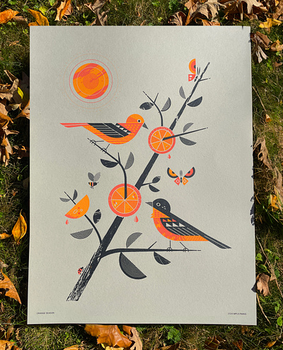 Parks Poster 2024 bee bird birds butterfly illustration illustrator lady bug mpls mpls parks neon pantones orange oriole poster posters for parks screenprint sun