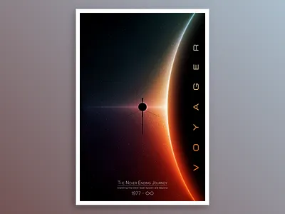 Voyager: The Never Ending Journey. Vector poster design art cosmic design exploration graphic design illustration infinity journey minimal minimalistic mission nasa poster science space spacecraft universe vector voyager voyager spacecraft
