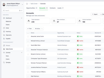 Sales Management Saas Web App - Sales Center Accounts account list account table b2b crm detail account product product design saas saas management account saas management report saas sales management saas web app sales centre sales report sales report web app crm sales web app table report ui uiux web app