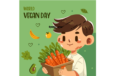 World Vegan Day Celebration awareness boy campaign celebration character day eco environment event festival food health healthy lifestye natural plant sustainable symbol vegan veganism