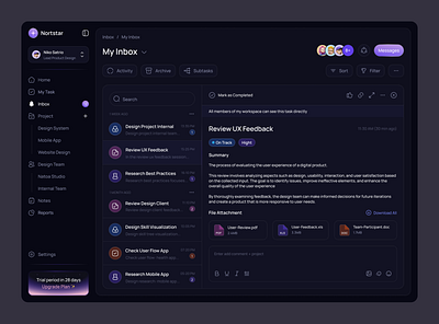 Nortstar - Inbox Project Management Tools ai ai platform chat chatting clean design dashboard design inbox message minimalist navbar project management roomchat sidebar task menagement teamworks ui ux website works