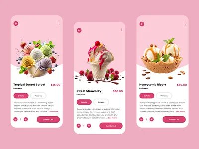 Ice Cream Order UI Design cone cup honeycomb icecream sorbet strawberry ui ui design user experience user interface