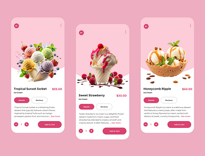 Ice Cream Order UI Design cone cup honeycomb icecream sorbet strawberry ui ui design user experience user interface