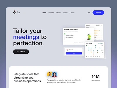 Productivity tools website agency branding chat clean header hero landing page meeting premium product design social typography ui uiux user experience ux web web design website