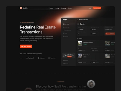 SaaS Pro clean crypto dark mode decentralized finance financial framer gradient holding home house investpment landing page manage orange saas saas pro template transactions ui