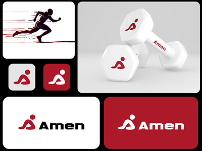 Amen - Fitness Brand | Brand Identity Design a letter logo brand identity branding fitness fitness brand identity design fitness branding fitness logo fitness startup gym gym branding gym logo health logo healthcare logo online fitness online platform run logo sports branding symbol workout