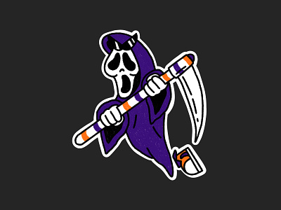 Grim Reaper 👻⛏ cartoon cool fun glasses grim reaper halloween illustration logo orange purple scream sneaker sticker white