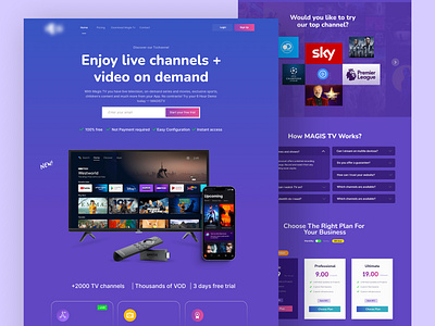 Live streaming website landing page design channel landing page landingpage design live streaming website sports streaming tv tv channel tv show ui uiux web design website