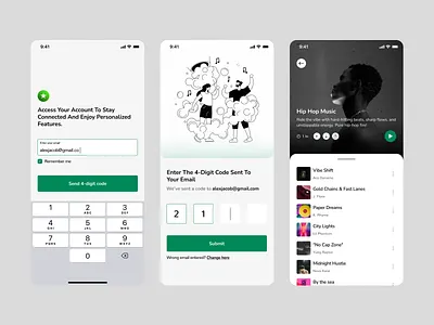 Music application smooth onboarding flow UI Concept application flow light light mode login mobile application mobile design mobile layout mobile ui mode music onboarding playlist screens ui ui mobile user interface ux