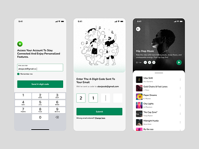 Music application smooth onboarding flow UI Concept application flow light light mode login mobile application mobile design mobile layout mobile ui mode music onboarding playlist screens ui ui mobile user interface ux