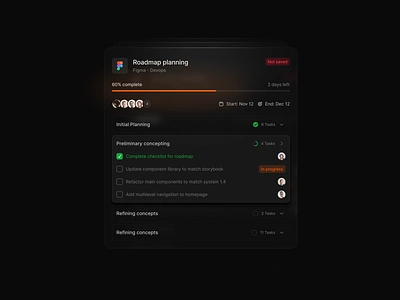 Dark Mode Project Card checklist clean dark dark mode dark theme design details flyout interface management minimal modal overlay popup project ui ui design ux ux design web