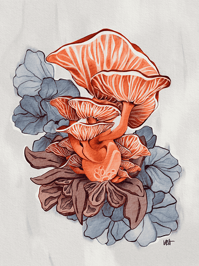 Mr. Shiitake detailed digital painting flowers illustration mushroom nature plants shiitake mushroom stylized