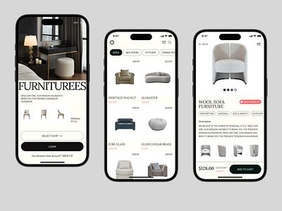 Furniturees - Furniture App chair ecommerce ecommerce mobile furniture furniture app furniture mobile app furniture shop futniture store mobile app online shop online store app shop sofa ui ui app ui design ui mobile app