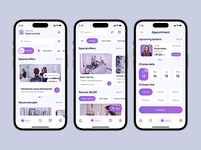 Barber and Beauty Salon Booking App barber barber shop mobile apps ui beauty app beauty salon app ui beauty salon design best hair salon appointment app hair salon mobile app mobile app mobile app design salon app design salon appointment app salon booking salon booking app salons services ui