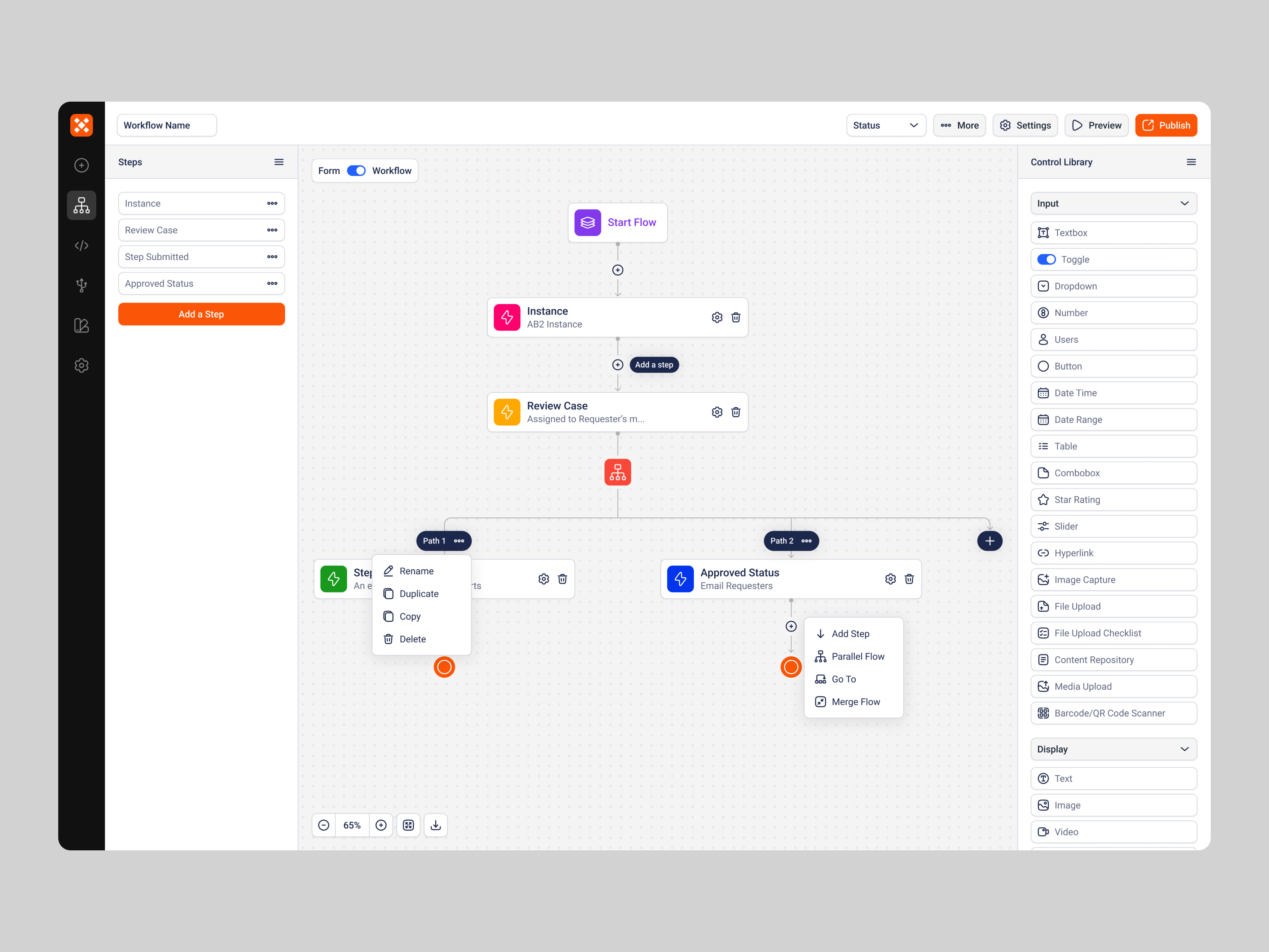 Example of WorkFlow Builder
