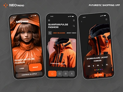 Futuristic Shopping App Design app design branding clothes clothing store design e commerce app fashion app graphic design minimal design mobile mobile ui online shopping online store ordering app products real time shopping shopping app store ui concept uiux