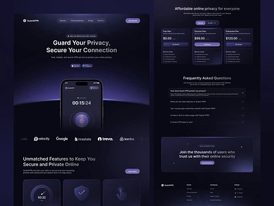 GuardVPN - Landing Page VPN Dark Theme Animation advantage animation dark landing dark theme faq features figma interactivedesign jitter landing page animation landing page saas motiongraphics network pricing product design productanimation uianimation vpn animation vpn landing page website