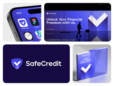 SafeCredit - Logo Design 3d app brand branding checkmark consulting design finance icon identity logo logodesign mark money protection shield symbol