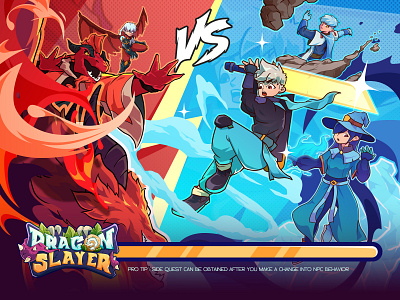 Dragon Slayer - Loading Game Screen Illustation action animation character character design dragon dragon slayer fighting game game design illustration loading screen logo splash screen ui versus vs