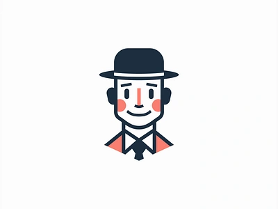 Friendly Gentleman Logo branding cartoon design emblem fashion gentleman geometric hat icon identity illustration lines logo man mark mascot playful symbol vector