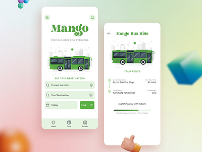 Mango Free Bus Ride UI Design mobile app design mobile design ride hailing ui ui ux design