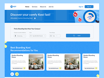 Found Kost branding design kost landingpage ui ux web