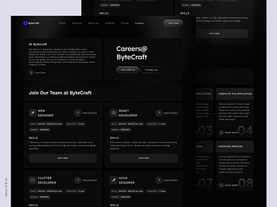 Careers Page | ByteCraft agency agency website careers careers page color concept dark page design development agency figma openings software agency web design web page website