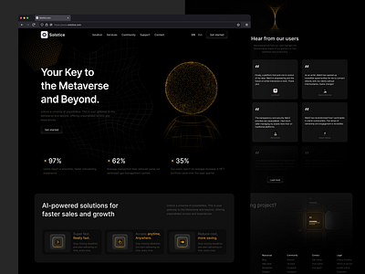 Solstice - Web3 Marketing Landing Pages blockchain clean crypto dark dark web 3 defi landing pages defi website design exchange testimonial trading uiux vektora web web design web3 web3 agency web3 landing pages web3 marketing website website dark