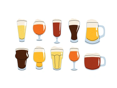 Beer types beer beverage cartoon collection concept design drink flat glass illustration lager set stout vector