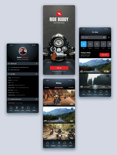 UI/UX design for Ride Buddy moto riders web app app design design figma ui ui design uiux ux ux design web app web design