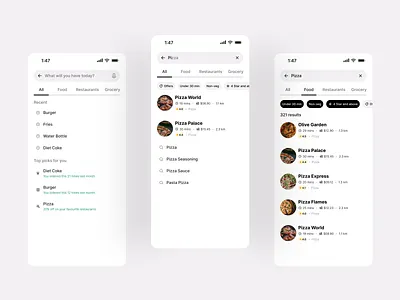 Search Experience app design food minimalist search ui