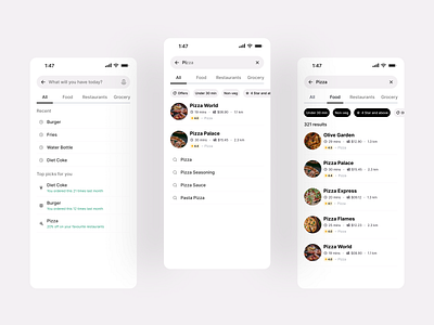 Search Experience app design food minimalist search ui