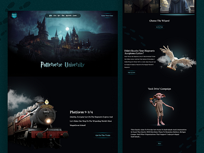 Harry Potter Website "potter university" darkmode design fantasy fantasyworld figma harrypotter hogwarts landingpage magic motion graphics movie potterhead potterworld spline splinetools trend ui university web webdesign