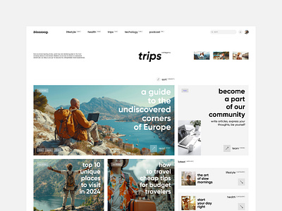 Website Design. Blog Concept adventure articles blog bright category concept design future journey light modern trips ui ux website white