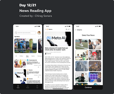 Day 12/21 - News Reading App by Chirag Sonara branding design graphic design illustration logo mobile app ui uidesign uxdesign vector