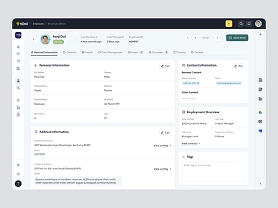 Tiimi - Employee Personal Information Details in SaaS HR candidate company detail employee employee employee management hiring hr hrd hrm hrs job personal information product design recruitment saas saas design team management ui ux web design